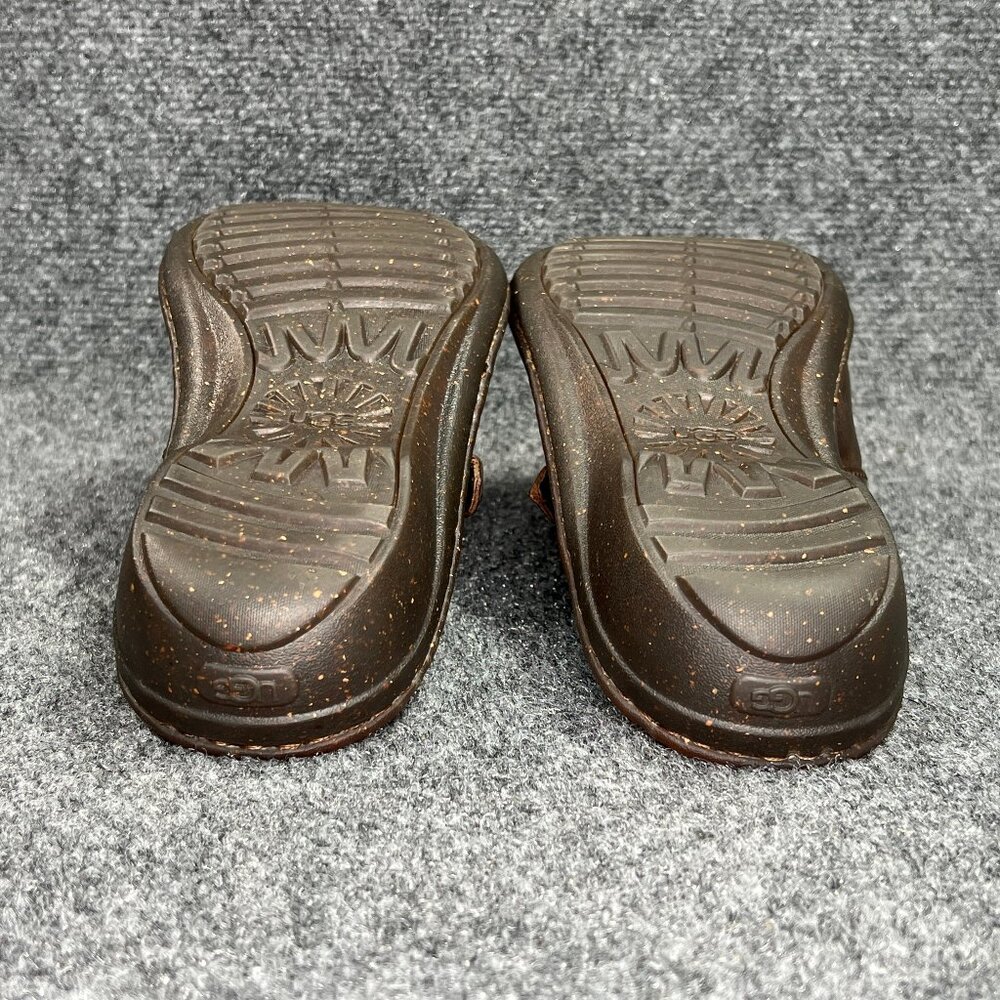 UGG Livia Mules Women's 10 Brown Leather Slip On‎ Shearling Lined Shoes Loafers - Picture 9 of 10
